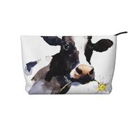 Mucca con un fiore di margherita, Borsa per cosmetici in velluto a coste Borsa per il trucco Borsa da viaggio portatile