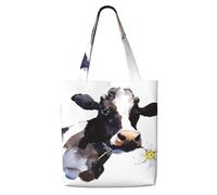 Mucca con un fiore di margherita,Borse della spesa riutilizzabili, borse per la spesa, borsa a tracolla in tela di grande capacità