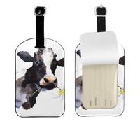 Mucca con un fiore di margherita,Etichette per bagagli in pelle PU, etichette per bagagli resistenti da viaggio, 2 pezzi