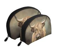 Mucca dell'altopiano, Borsa per trucco a conchiglia Portamonete da donna Borsa da toilette piccola Borsa per cosmetici 2 pezzi