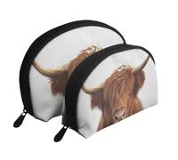 Mucca dell'altopiano colorata, Borsa per trucco a conchiglia Portamonete da donna Borsa da toilette piccola Borsa per cosmetici 2 pezzi