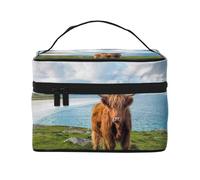 Mucca dell'altopiano in riva al mare, Borsa per il trucco Borsa per cosmetici Borsa da viaggio portatile da viaggio Astuccio per matite