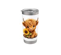 Mucca delle Highland con girasole Bicchiere termico in acciaio inox doppia parete