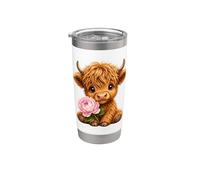 Mucca delle Highland con peonia Bicchiere termico in acciaio inox doppia parete