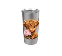 Mucca delle Highland con peonia Bicchiere termico in acciaio inox doppia parete