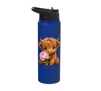 Mucca delle Highland con peonia Stainless Steel Insulated Water Bottle