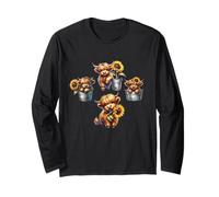 Mucca delle Highland in secchio, girasole, design floreale, idea regalo Maglia a Manica