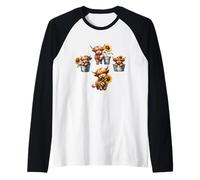 Mucca delle Highland in secchio, girasole, design floreale, idea regalo Maglia con Maniche Raglan