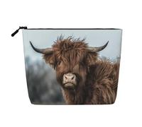 Mucca delle Highlands, fauna selvatica scozzese, Borsa per cosmetici in lino sintetico Borsa per trucco Borsa da viaggio portatile