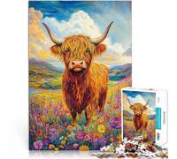 Mucca delle Highlands nel prato Puzzle da 1000 pezzi per adulti Per il divertimento in famiglia Attività divertenti a casa, regali di compleanno, regali di viaggio, 38x26cm