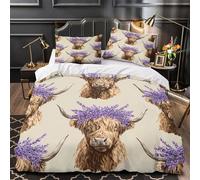 mucca delle Highlands Set Di Copripiumino 3 pezzi stampa 3D con federe per cuscini con cerniera incluso federe Corona floreale Art_3 copripiumino for bambini e adolescenti Double（200x200cm）