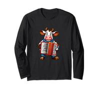 Mucca divertente con fisarmonica in stile cartone animato Maglia a Manica