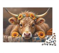 Mucca floreale ritratto Puzzles 1000 Pezzi In Stampa Ad Alta Definizione,Un Premium Jigsaw Puzzle Per Enigma Di Allenamento Alla Concentrazione,Ideale Per Tempo Libero,Regalo D'Anniversario Puzzle 52x