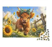 Mucca Girasole Campo Puzzle, 1000 Pezzi Gioco Interno Adulto | 70x50cm Amanti D'arte, Regalo Compleanno, Cartone, Miglioramento Della Concentrazione, Finitura Liscia
