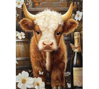 Mucca Highland Dipingere con i Numeri Bambini, Kit Pittura Adulti con i Numeri su Tela, Color by Number Fiori con Pennelli e Colori Acrilici, DIY Passatempo per Adulti, Decor Home 50x70cm YH-222