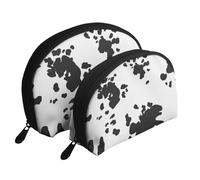 Mucca In Bianco E Nero Macchie Modello Animale Fattoria, Borsa per trucco a conchiglia Portamonete da donna Borsa da toilette piccola Borsa per cosmetici 2 pezzi