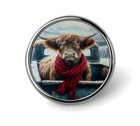 Mucca in camion con sciarpa Montagna Simpatica mucca in secchio con fiori e cuori Spilla rotonda in lega di alluminio, spilla decorativa per giacche, zaini, cappelli, camicie, elegante accessorio spil