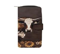 Mucca in pelle marrone portafoglio lungo libretto degli assegni portafogli classico bifold signore frizione con finestra ID