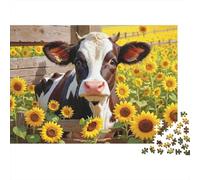 Mucca in un campo di girasoli Puzzle da 1000 pezzi Mucca tra i girasoli per adulti Gioco educativo Bellissima decorazione Difficile Stimolante Regalo di compleanno 38x26cm/1000pcs