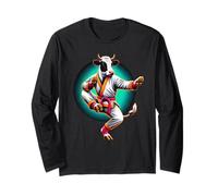 Mucca Karate Kick Punch Carino Divertente Cool Arti Marziali Mucca Maglia a Manica