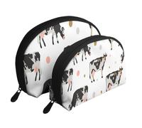 Mucca Macchiata Di Latte Mucca Nera, Borsa per trucco a conchiglia Portamonete da donna Borsa da toilette piccola Borsa per cosmetici 2 pezzi