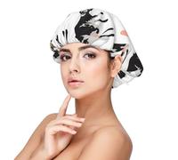 Mucca macchiata di latte Mucca nera,Cuffia da notte in raso per adulti - Cuffia da notte elastica per donna, copricapelli per la notte
