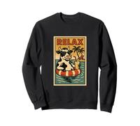 Mucca Rilassante Carino Animale Vintage Relax Stampa Retro Felpa