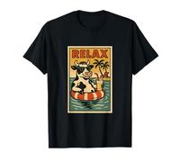 Mucca Rilassante Carino Animale Vintage Relax Stampa Retro Maglietta