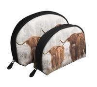 Mucca scozzese, Borsa per trucco a conchiglia Portamonete da donna Borsa da toilette piccola Borsa per cosmetici 2 pezzi