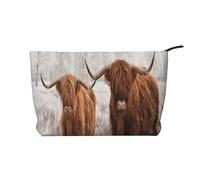 Mucca scozzese delle Highlands innevate d'inverno, Borsa per cosmetici in velluto a coste Borsa per il trucco Borsa da viaggio portatile