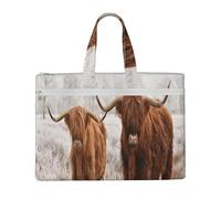 Mucca scozzese delle Highlands innevate d'inverno,Borsa portadocumenti in tela con cerniera, borsa a mano, valigetta per scuola e ufficio