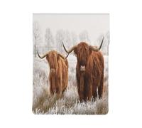 Mucca scozzese delle Highlands innevate d'inverno, Custodia per laptop in pelle PU, borsa per notebook, custodia per laptop, custodia per tablet