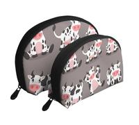 Mucca simpatico cartone animato stampato, Borsa per trucco a conchiglia Portamonete da donna Borsa da toilette piccola Borsa per cosmetici 2 pezzi