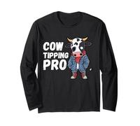 Mucca Tipping PRO Funny Cartoon Farm Humor Design Maglia a Manica