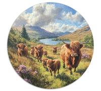 Mucche des Highlands Puzzle 1000 pezzi laghi valle rotonda puzzle gioco casual arte decorazione moderna per adulti 1000 pezzi (67,5 x 67,5 cm)