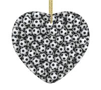 Mucchio di decorazioni natalizie di palloni da calcio, ornamenti ceramici personalizzati dell'albero di Natale a forma di cuore