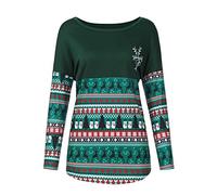 Mucchio di Natale Donne Stampa Piatti Camicette Moda O-Collo Camicetta T-shirt Cotone Signore Camicetta Scimmia T Shirt, verde, L
