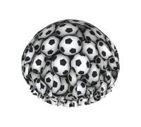 Mucchio di palloni da calcio Stampa Cuffia da doccia morbida per donna, cuffie da bagno per capelli riutilizzabili per la protezione dell'ambiente