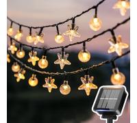 MUCHER Catena di luci solari per esterni, 9,5 m, 50 LED, a 8 modalità, impermeabile, per interni ed esterni, per giardino, terrazza, balcone, matrimonio (stelle e sfere di cristallo)