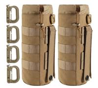 MUCHER Confezione da 2 portabottiglie tattiche Molle titolare per bottiglie militari resistenti con 4 ganci, per attività all'aperto, escursioni, caccia, campeggio, allenamento (kaki)