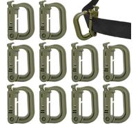 MUCHER Molle - Moschettone multiuso con anello a D, in plastica, con fibbia a moschettone, gancio tattico per zaino, per il fissaggio di cinghie Molle (verde), confezione da 10