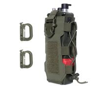 MUCHER Portabottiglie tattico Molle supporto per bottiglie militari resistente con 2 ganci, per attività all'aria aperta, escursioni, caccia, campeggio, allenamento, verde militare, Tasca aggiuntiva