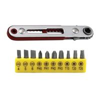 MuchLuckystar Chiave a cricchetto a testa piatta con manico a 90 gradi con attacco da 1/4", acciaio al cromo vanadio a 16 denti per spazi ristretti, include 10 punte da 25 mm