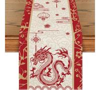 MuchLuckystar Runner da tavola con drago cinese con zodiaco, 33 x 183 cm, rosso e giallo, decorazione per felice anno nuovo, festa di primavera, cucina, sala da pranzo, casa e feste