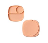 muchmellow - Piatto in Silicone MADE IN ITALY per Svezzamento con 3 Scomparti Divisori e Ventosa Anticaduta, Plastic Free, BPA Free, Lavabile Lavastoviglie (Pesca)