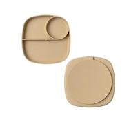 muchmellow - Piatto in Silicone MADE IN ITALY per Svezzamento con 3 Scomparti Divisori e Ventosa Anticaduta, Plastic Free, BPA Free, Lavabile Lavastoviglie (Beige)