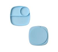muchmellow - Piatto in Silicone MADE IN ITALY per Svezzamento con 3 Scomparti Divisori e Ventosa Anticaduta, Plastic Free, BPA Free, Lavabile Lavastoviglie (Azzurro)
