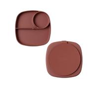 muchmellow - Piatto in Silicone MADE IN ITALY per Svezzamento con 3 Scomparti Divisori e Ventosa Anticaduta, Plastic Free, BPA Free, Lavabile Lavastoviglie (Rosso)