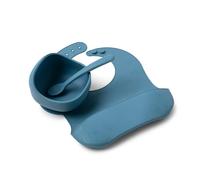 Muchmellow Set Pappa Silicone 3 pezzi Blu | MADE IN ITALY, Ciotola con Ventosa Anticaduta, Cucchiaio, Bavaglino Regolabile, Svezzamento