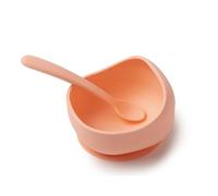 Muchmellow - Set Pappa Silicone MADE IN ITALY 2 Pezzi, Ciotola con Ventosa Anticaduta, Cucchiaio Morbido, Svezzamento, Plastic Free, BPA Free, Lavabile Lavastoviglie (Pesca)